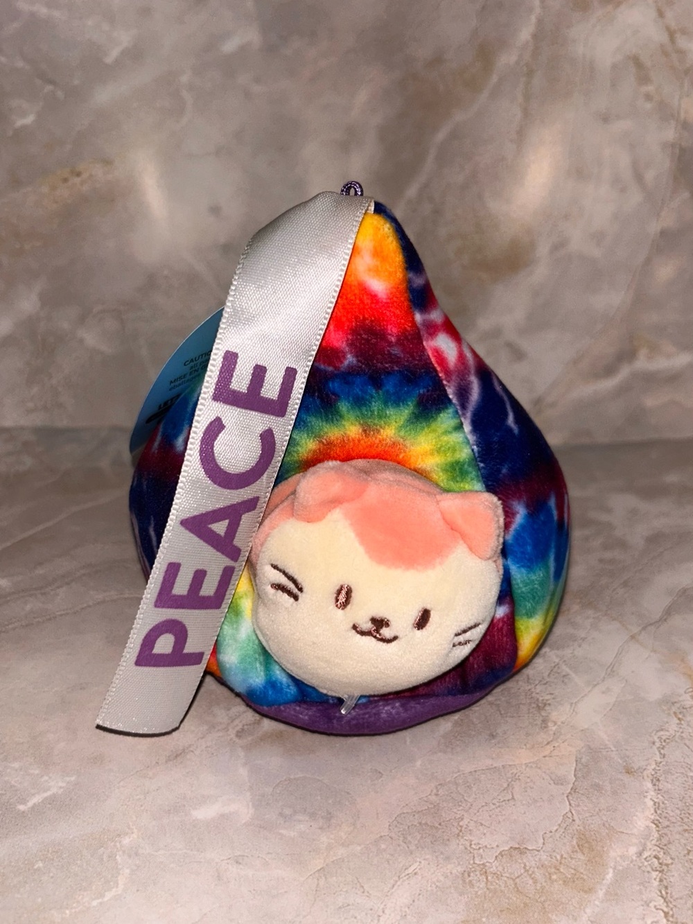 Kids Tie-Dye Plush Keychain with 'Peace' Ribbon - Rainbow